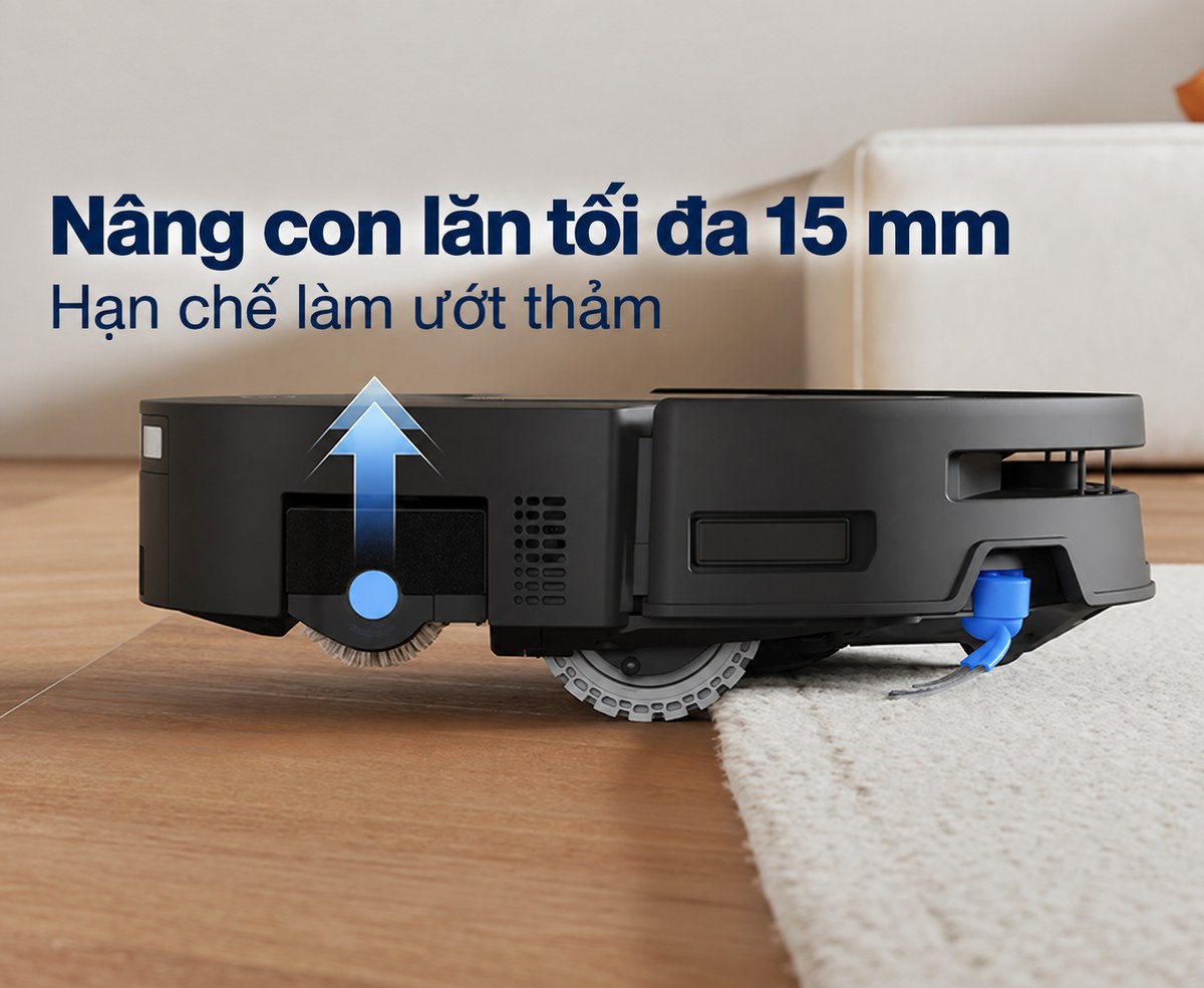 T80 Max Omni nâng con lăn tối đa 15 mm khi gặp thảm