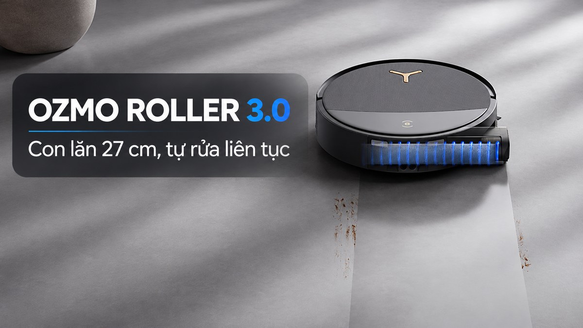 Con lăn OZMO ROLLER 3.0 dài 27 cm của DEEBOT T90S Pro Omni đang lau sàn