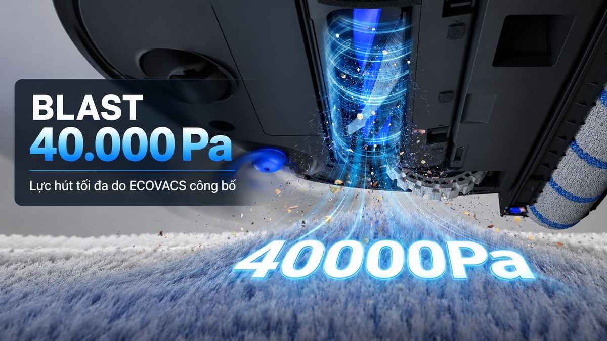 Minh họa hệ BLAST trên T90S Pro Omni với lực hút tối đa 40.000 Pa do hãng công bố