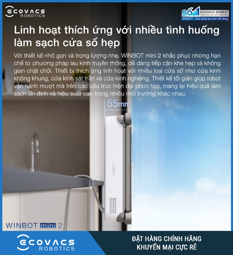 Ecovacs Winbot Mini 2 - Robot Lau Kính Thông Minh