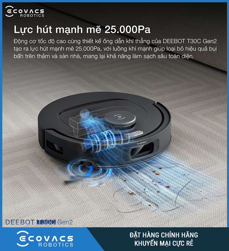 Ecovacs Deebot T30C Gen2 Trắng/Đen - Robot hút bụi lau nhà