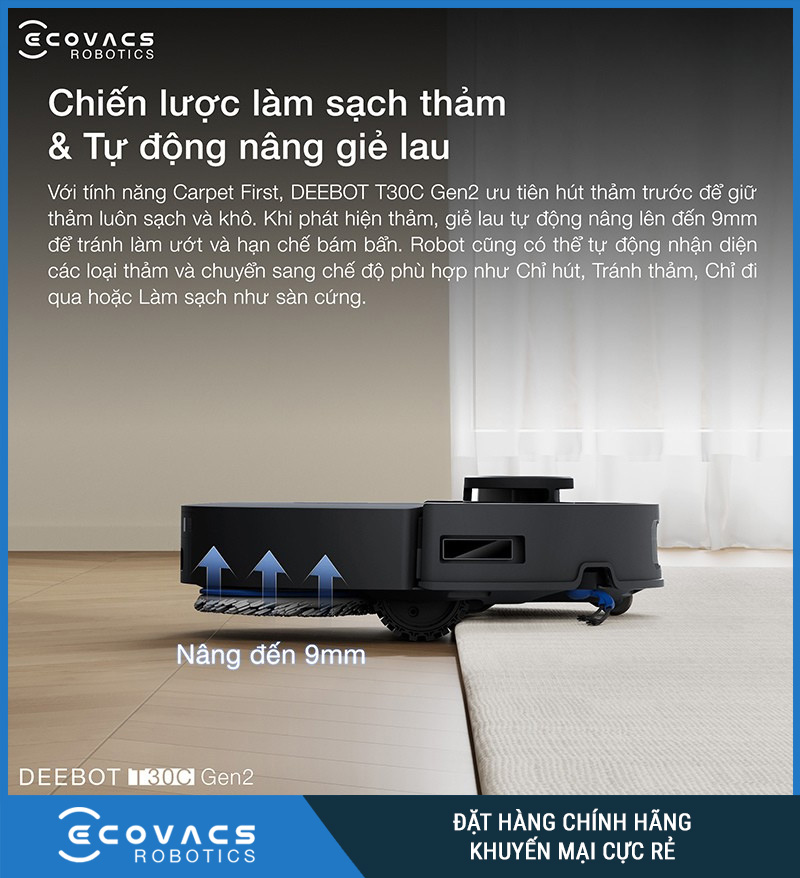Ecovacs Deebot T30C Gen2 Trắng/Đen - Robot hút bụi lau nhà