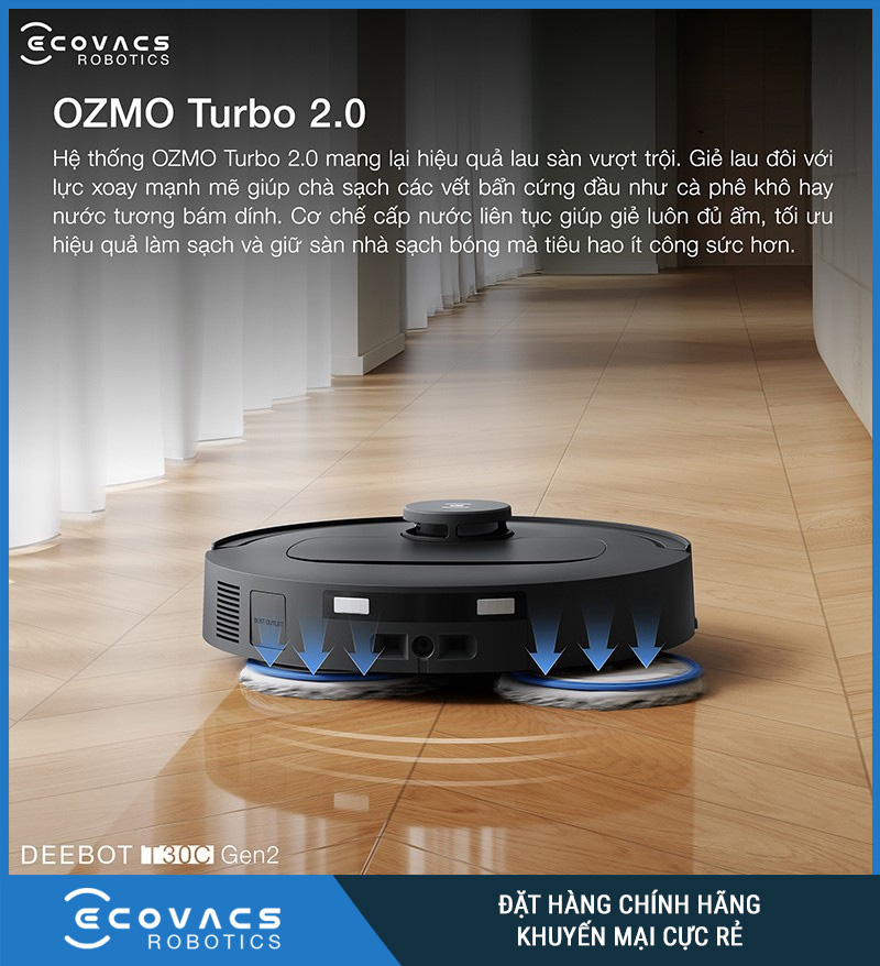 Ecovacs Deebot T30C Gen2 Trắng/Đen - Robot hút bụi lau nhà