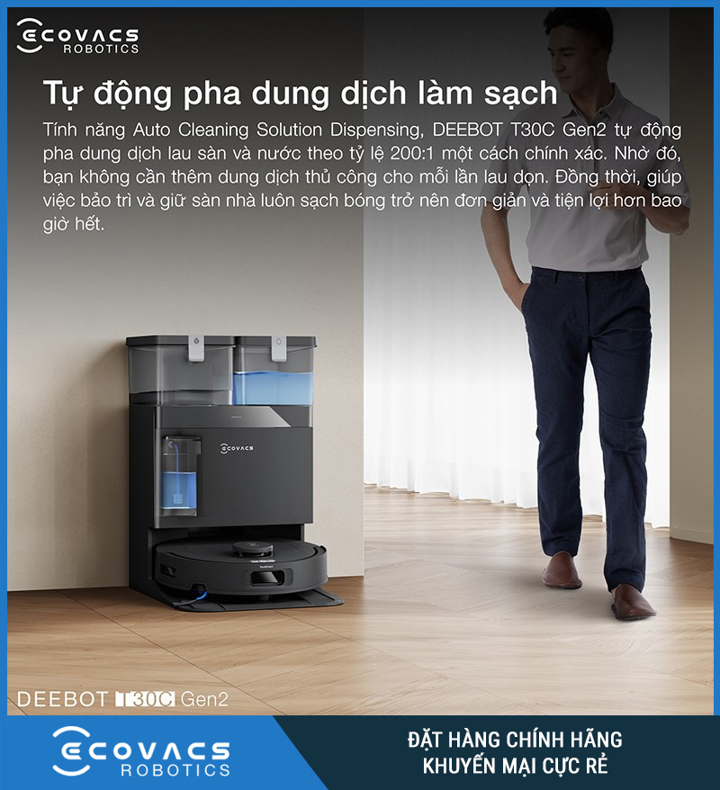 Ecovacs Deebot T30C Gen2 Trắng/Đen - Robot hút bụi lau nhà