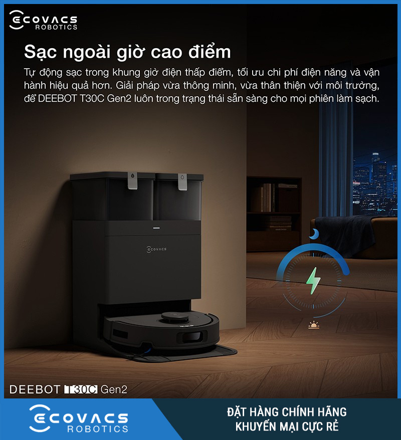 Ecovacs Deebot T30C Gen2 Trắng/Đen - Robot hút bụi lau nhà