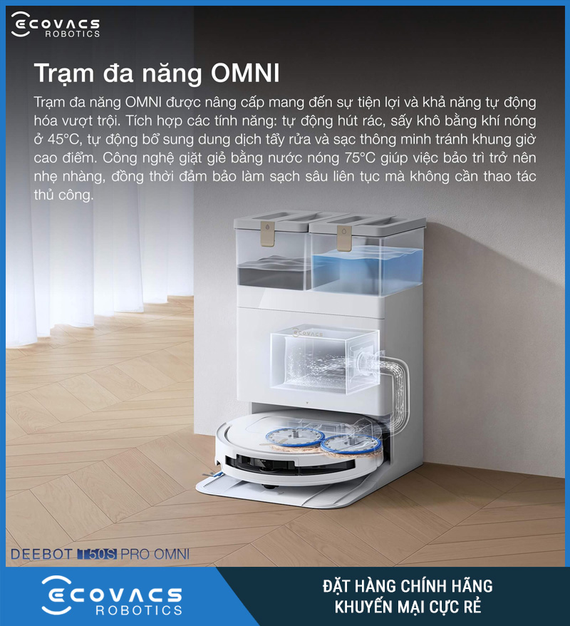 Ecovacs T50S Pro Omni Trắng/Đen - Robot hút bụi lau nhà