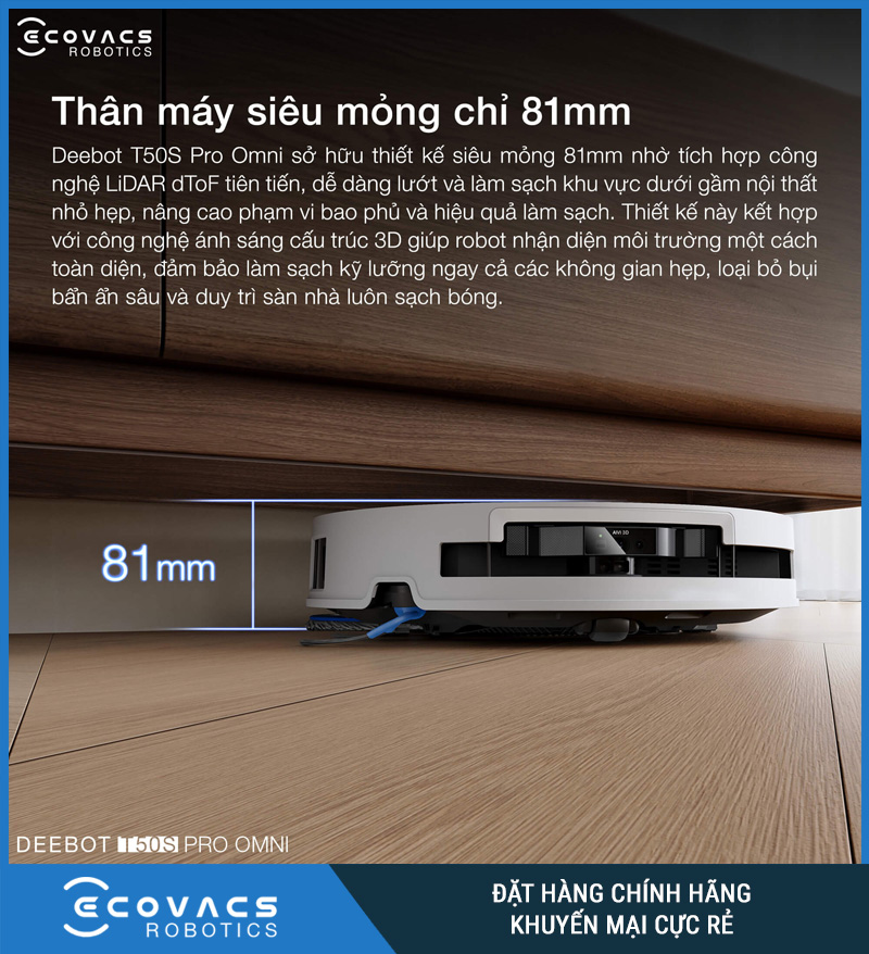 Ecovacs T50S Pro Omni Trắng/Đen - Robot hút bụi lau nhà