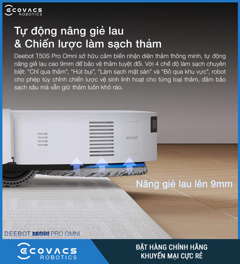 Ecovacs T50S Pro Omni Trắng/Đen - Robot hút bụi lau nhà