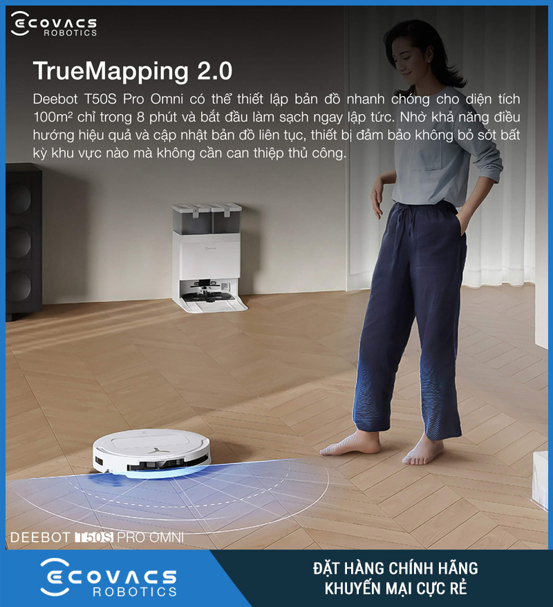Ecovacs T50S Pro Omni Trắng/Đen - Robot hút bụi lau nhà