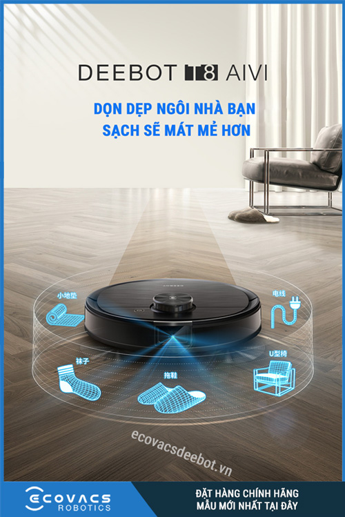 Ecovacs Deebot OZMO T8 Aivi Pro (2022) - Robot Hút Bụi Lau Nhà 